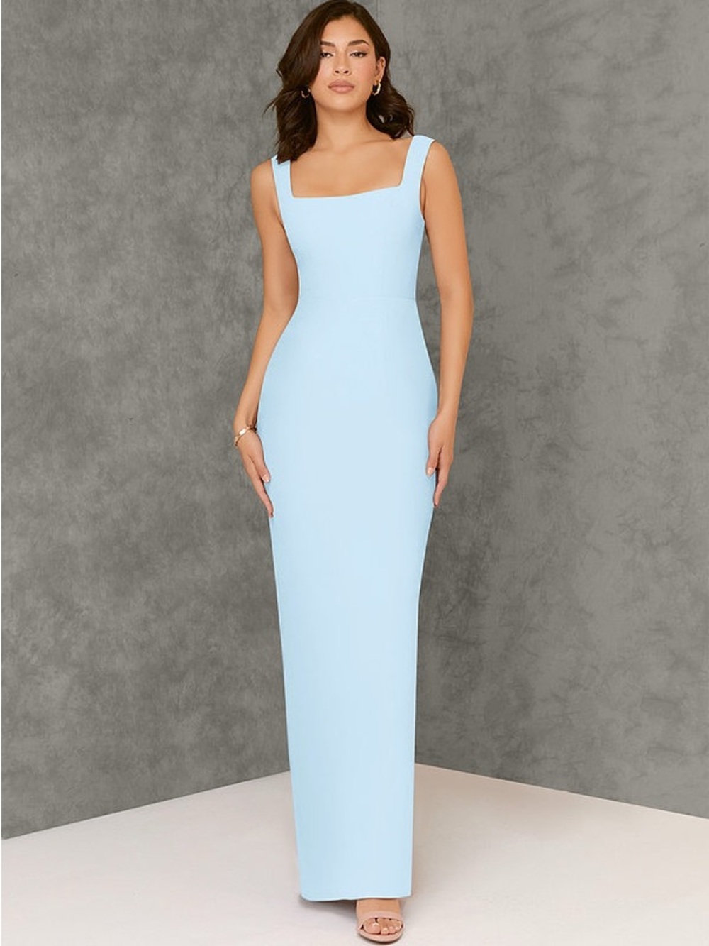 Azazie Flori | Sky Blue Sheath Square Neckline Chiffon Dress NWT